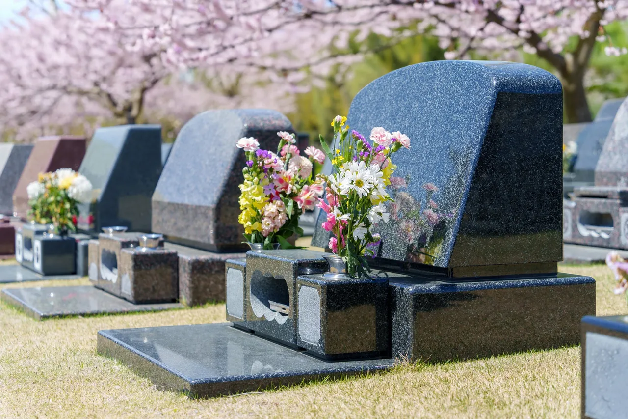 桜の季節の墓地